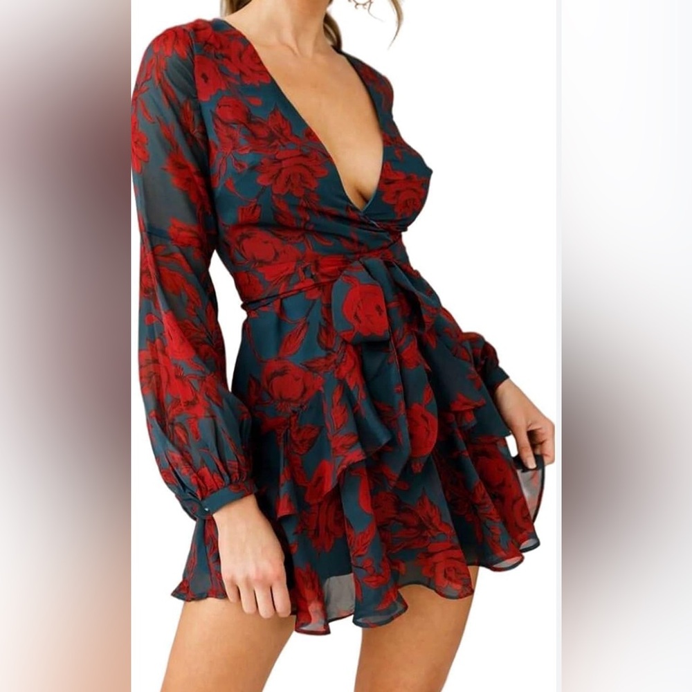 NWT Saints & Secrets Red And Black Floral Mini Dress Size M